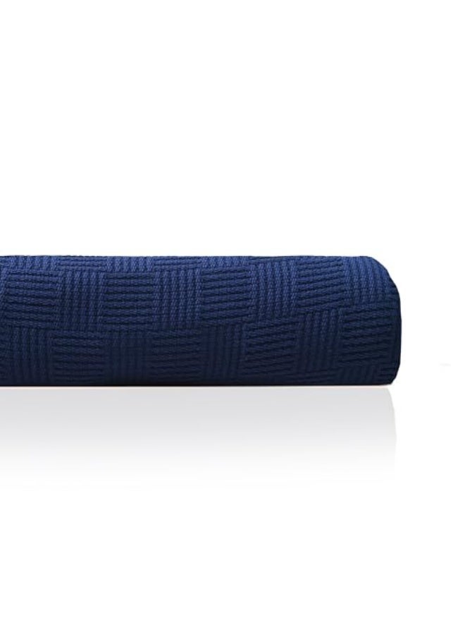 Relax Egyptian cotton Leno throw blanket,ultra-soft & lightweight with an elegant woven design ,king size 255x225 cm ,  Dark Blue - Image 1